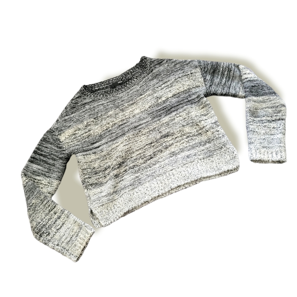 Aqua | Marled Gray Wool Blend Boxy Semi-Crop Knit Sweater (SIZE S)